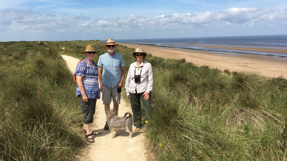 Di, David, me and Billy the dog on the dunes path.