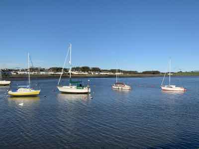 boats at anchor in Garlieston harbour.