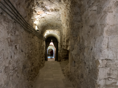 Walkways inside the wide walls of the castle.