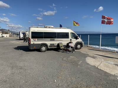 Parked up next to the sea.