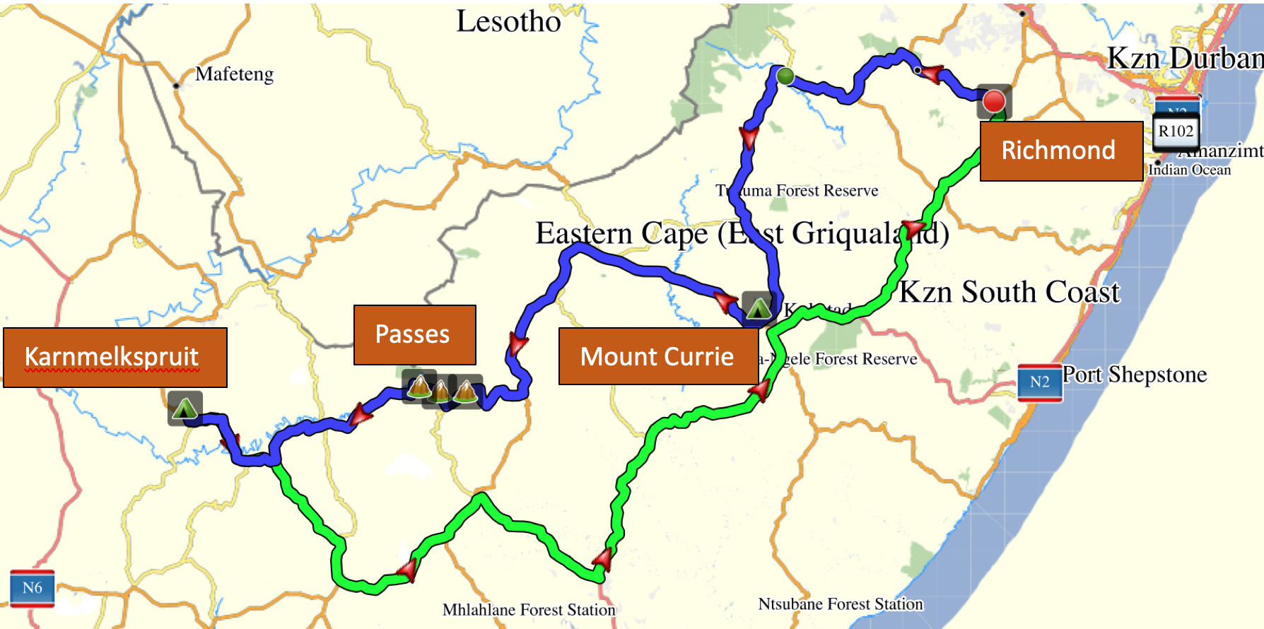 map of our route