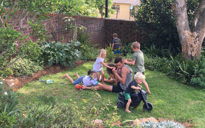 Family playing in our garden.